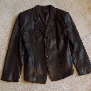 Liz Claiborne Dark Coffee Brown Leather Jacket 12